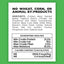 Ingredient list and nutritional analysis of Doggijuana chicken treats with 2.4 calories per treat, promoting a healthy calming snack.